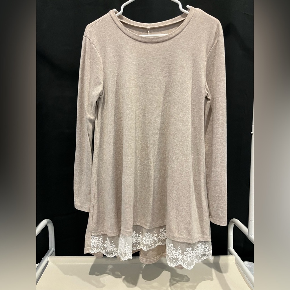 Elegant Lace Hem Beige Top